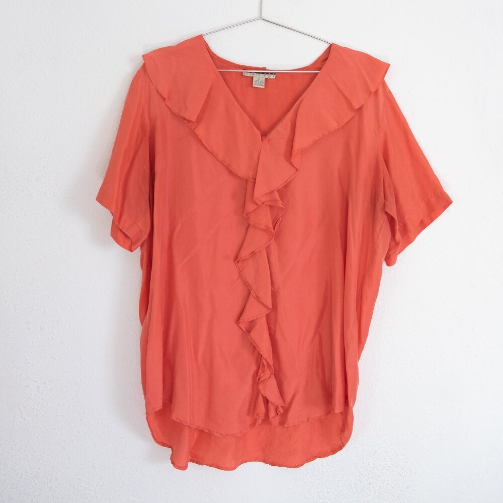 Vintage Silk Flowy Ruffle Blouse, button up